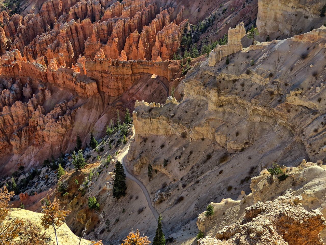 A section of Peek-a-Boo trail from the overlook. Notice the tunnel in the upper middle.