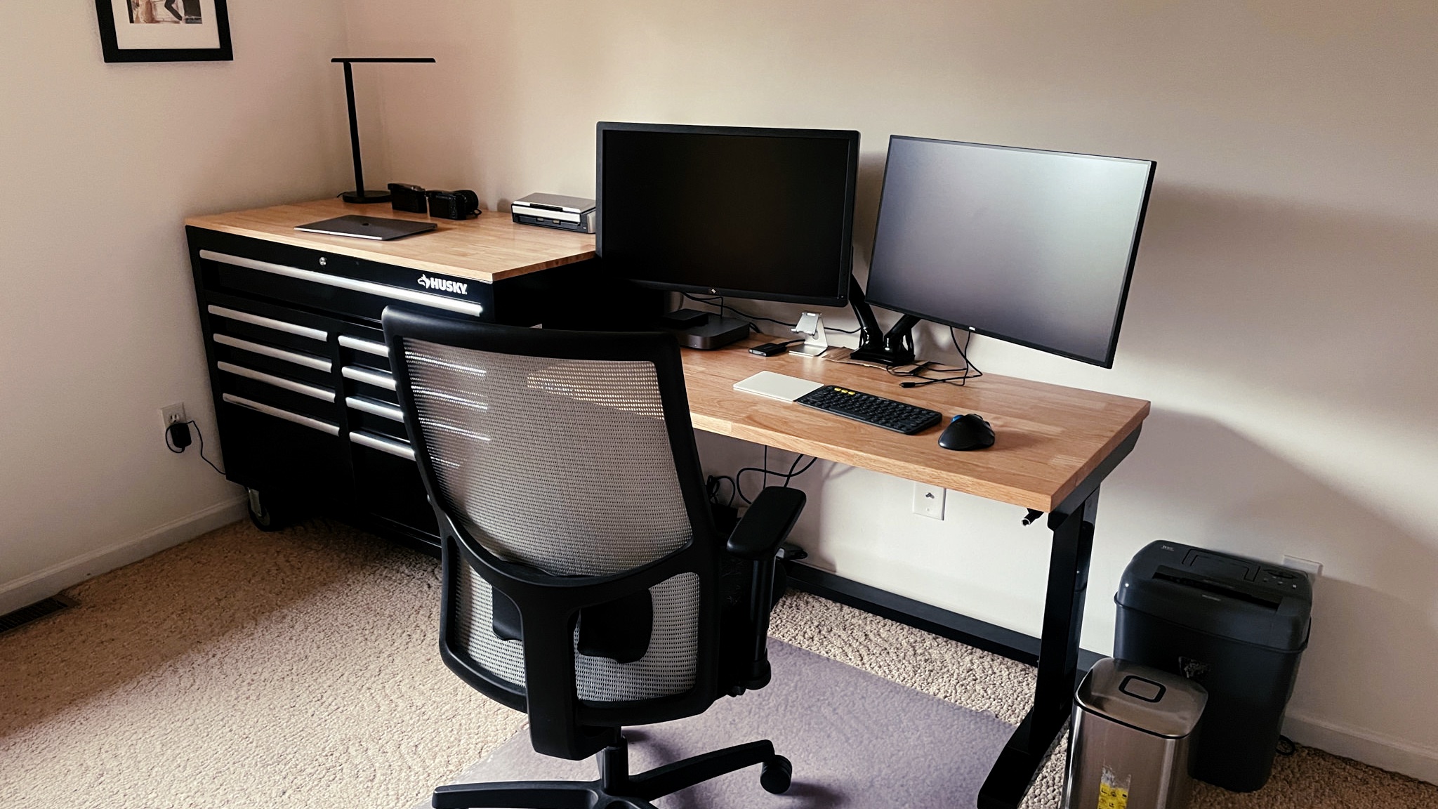 Manual standing desk and medium tool chest